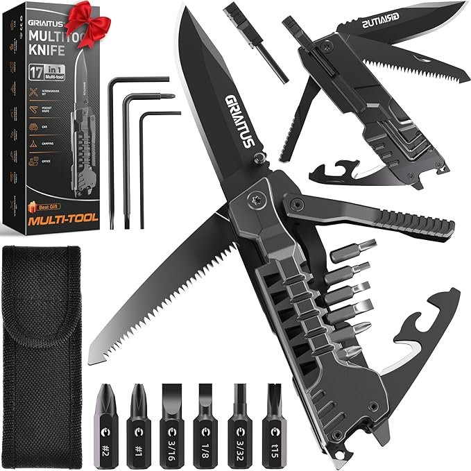 Cuchillo multiherramienta 17 en 1 para arrancar fuego, abridor de botellas, destornilladores de sierra, abridor de botellas, silbato, rompeventanas
