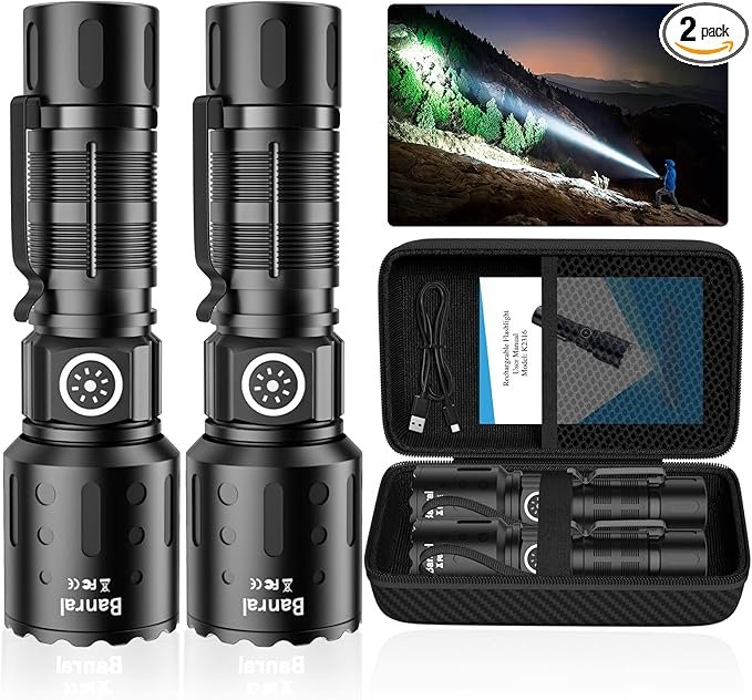 Linternas recargables de alto lúmenes, LED súper brillante, pequeña y potente linterna táctica con función de memoria, 6 modos de bolsillo, luz de flash impermeable para campamento, emergencia